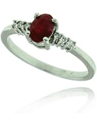 10k White Gold Ruby Oval Gemstone and Diamond Ring, Birthstone of July