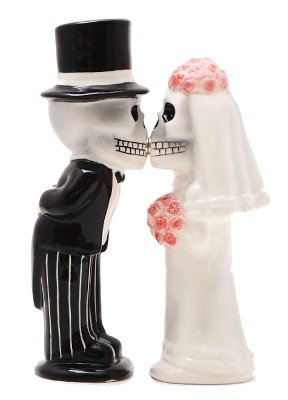 Love Never Dies Skeleton Kissing Magnetic Salt & Pepper Shakers