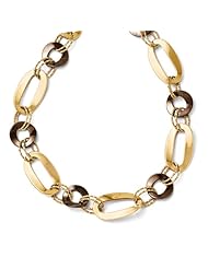 14k rhodium plated yellow gold Leslies with Chocolate Polihsed Fancy Link Necklace