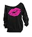 Womens Off Shoulder Sweatshirts Print Lips Sexy Pullovers Shirt