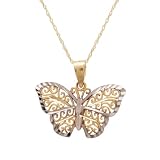 10k Yellow Gold Polished Diamond-Cut Butterfly Pendant, 18