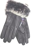 Imported Genuine Black Leather Microfiber Lined Ladies Gloves Trimmed with Real Mink Furs Size Med