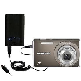 High Capacity Rechargeable External Battery Pocket Charger for the Olympus FE-4040 - uses Gomadic TipExchange Technology