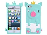 Cute Piggy Pink 3D Pig Silicone Case Cover Skin for Apple iPhone 5 Blue