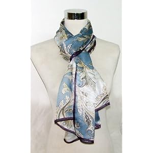 Twist Silk Gold Silver Woven Paisley Print on Seablue - Silk Stole 20 x 67