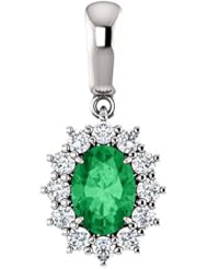 Platinum 7.00x5.00mm Oval Cut Emerald and Diamond Pendant -- LIFETIME WARRANTY