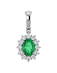 14K White Gold 7.00x5.00mm Oval Cut Emerald and Diamond Pendant -- LIFETIME WARRANTY