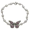 Sterling Silver and Pearl Bracelet with Marcasite Epoxy Butterfly Charm