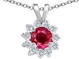 0.87 cts Genuine Round Ruby and Diamond Pendant - 14kt White or Yellow Gold