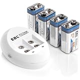 EBL 840 9V Battery Charger with 4 Pack 600mAh Li-ion Rechargeable 9 Volt Batteries