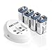 EBL 4-Pack 9V Batteries Li-ion 9 Volt Rechargeable Batteries with 9V Battery Charger