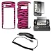 Zebra Skin Hot Pink and Black Stripes Design Snap-On Cover Hard Case Cell Phone Protector + LCD Screen Protector + Rapid Car Charger for LG enV Touch VX11000 [Accessory Export Brand]