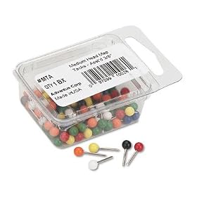 Gem Office Products MTA MTA Map Tack, 3 16 Head, 3 8 Point, Assorted Colors, 100 Per Box by 