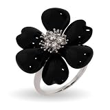 Black Onyx Magnolia CZ Sterling Silver Flower Ring Size 5 (Sizes 5 6 7 8 9 Available)