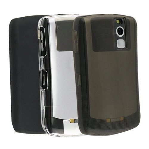Clear Smoke TPU Rubber Skin Case Cover + Black Clip-on Case + Clear Clip-on Crystal Case for Blackberry Curve 8300 / 8310 / 8320 / 8330