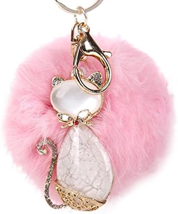 SZTALE Key Chain Fox Rabbit Fur Pom Pom Keychain Handbag Ornaments Pink