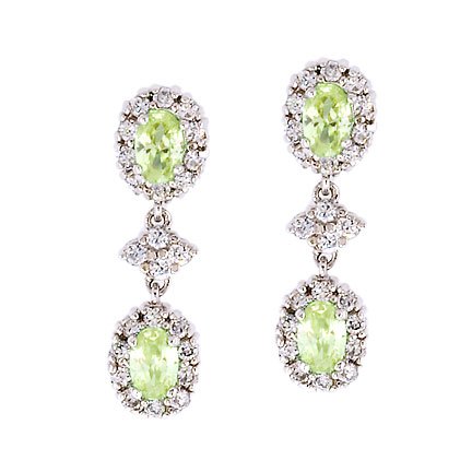 Oval Peridot Drop and Diamond Earrings