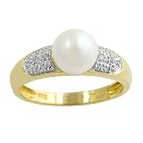 Freshwater Cultured Pearl & 0.15 Cttw Diamond 14 Karat Yellow Gold Ring Size 7