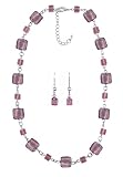 Necklace & Earring Set - N512 - Murano Style Glass Squares and Matching Earrings ~ Amethyst (Purple)
