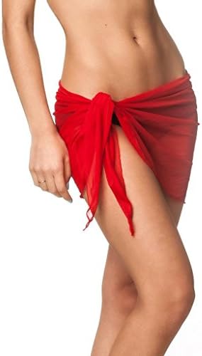 Joy Dream Chiffon Cover up Beach Sarong Pareo Canga Swimsuit Wrap (one size, Red)