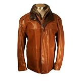 Men's Antonio Bella Leather Double Collar Shearling Trimmed Jacket