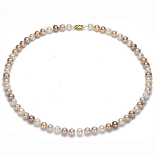 14k Yellow Gold 7-8mm Pink Multi-color Freshwater Pearl Necklace 18\