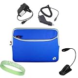 Blue Amazon Kindle DX Carrying Sleeve With Extra Pocket + Rapid Kindle DX Car Charger + Kindle DX Wall Charger + Black Ebook Reader LED Light + Vangoddy tm, Live*Laugh*Love wrist band!!! (Kindle DX Not Included)