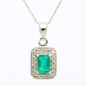 Buy 0.66ct tw Natural Diamond(F-G-VS) and Emerald Pendant in 14k white gold by TriJewels