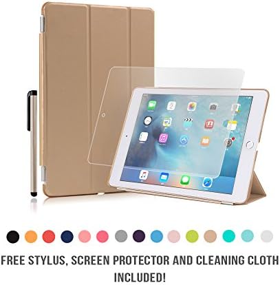 New iPad Pro 9.7 Case by JACKIT Auto Lock Magnetic Connection Back Cover Front Smart Wake/Sleep Front Stand Cover Drop Shock Proof FREE Stylus Screen Protector Cloth Apple iPad Pro [Gold]