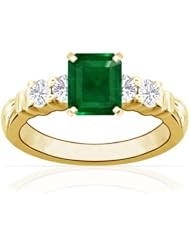 18K Yellow Gold Emerald Cut Emerald Ring With Sidestones