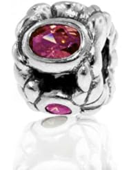 Best Gift for Mom ,Sterling Silver Pretty Charm with Fuchsia Lab Ruby, Fits Pandora and All Other Brands Charm Bracelets and Necklace.