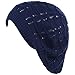 an Womens Knit Beanie Beret Hat Lightweight Fashion Accessory Crochet Cutouts (One Size, J019NAVY)