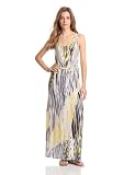 Evolution by Cyrus Women's Sleeveless Maxi Dress Contrast Zip And Belt, Concrete Jungle, Medium