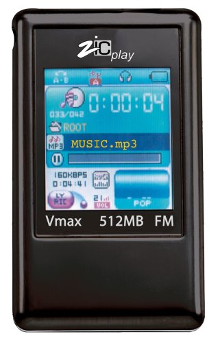 ZicPlay V-max MP3-/MP4-Player, 512 MB, mit 3,8 cm (1,5 Zoll) CSTN-Display und UKW-Radio, silber-metallic