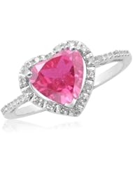Sterling Silver Created Pink Sapphire Diamond Heart Ring (1/15 cttw, J-K Color, I2-I3 Clarity)