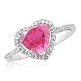 Sterling Silver Created Pink Sapphire Diamond Heart Ring (1/15 cttw, J-K Color, I2-I3 Clarity), Size 6