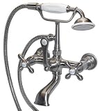 American Bath Factory F1-1133-SN-F9-9400-MX-SN F1-1133 Wall Mount Bathtub Faucet, Metal Cross Handle
