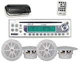 PYLE PLCD6MRKT Waterproof Marine AM/FM/CD Player Receiver with 4 x 5.25-Inch Speakers and Splash-Proof Radio Cover (White)