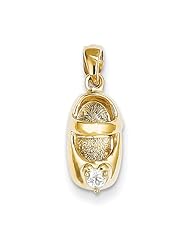 14k 3-D April/White Zircon Engraveable Baby Shoe Charm