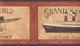 Wallpaper Border Vintage Airplane & Ship Travel Posters