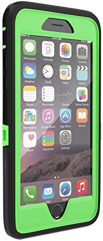 Defender Heavy Duty Case For Apple iPhone 6 (4.7 Inch)- Shockproof Protective Hybrid - Rugged Cover with Screen Protector and Belt Clip Holster - Bright, Fun Cases (Black-Green)