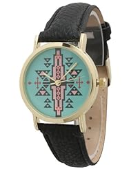 Ladies Aztec Print Leather Watch - Black/Aqua