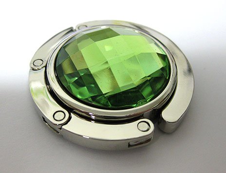 Green Emerald Crystal Foldup Hand Bag Purse Hook Hanger Caddy