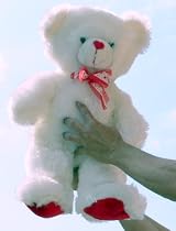 20" BIG SOFT WHITE TEDDY BEAR - HAS HEART-SHAPED NOSE and LOVE and HEARTS RIBBON - ERFECT FOR VALENTINES DAY or ANY DAY
