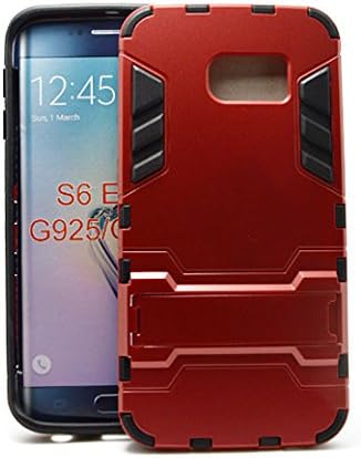 Samsung Galaxy S6 Edge Dual Protective Layer Kick-Stand Armor Hybrid Case Advanced Shock Absorption Protection for Samsung Galaxy S6 Edge, Red