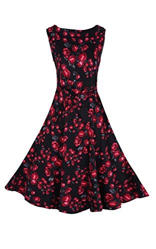 ACEVOG Women's Vintage 1950's Sleeveless Floral Spring Garden Party Picnic Dress