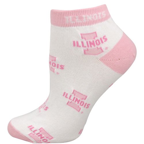 Illinois Fighting Illini Women's Allover Team Logo Ankle Socks - White-Pink
