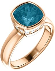 10K Rose Gold 8.00x8.00mm Antique Cushion Cut London Blue Topaz and Diamond Ring -- LIFETIME WARRANTY