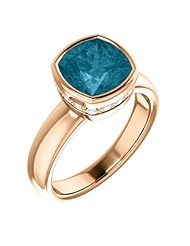 18K Rose Gold 8.00x8.00mm Antique Cushion Cut London Blue Topaz and Diamond Ring -- LIFETIME WARRANTY