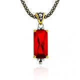 Bling Jewelry Sterling Silver Garnet CZ Emerald Cut Pendant Bali Chain Necklace